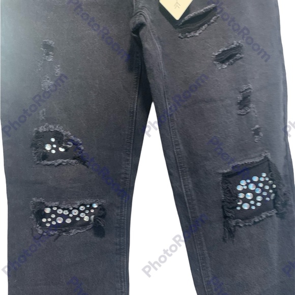 NWT Ban.Jara Distressed Straight Leg Black jeans Size 9 - Picture 3 of 11